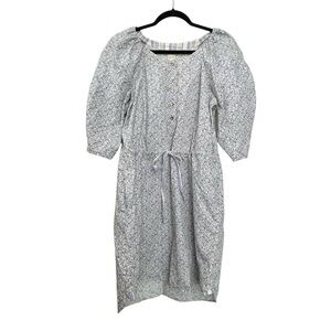 LA VIE REBECCA TAYLOR Meadow Floral Poplin Dress Waist Tie White Blue M
